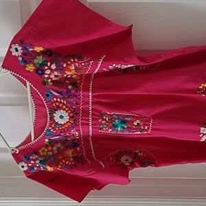 Traditional Mexican Embroidered Puebla Dress Large